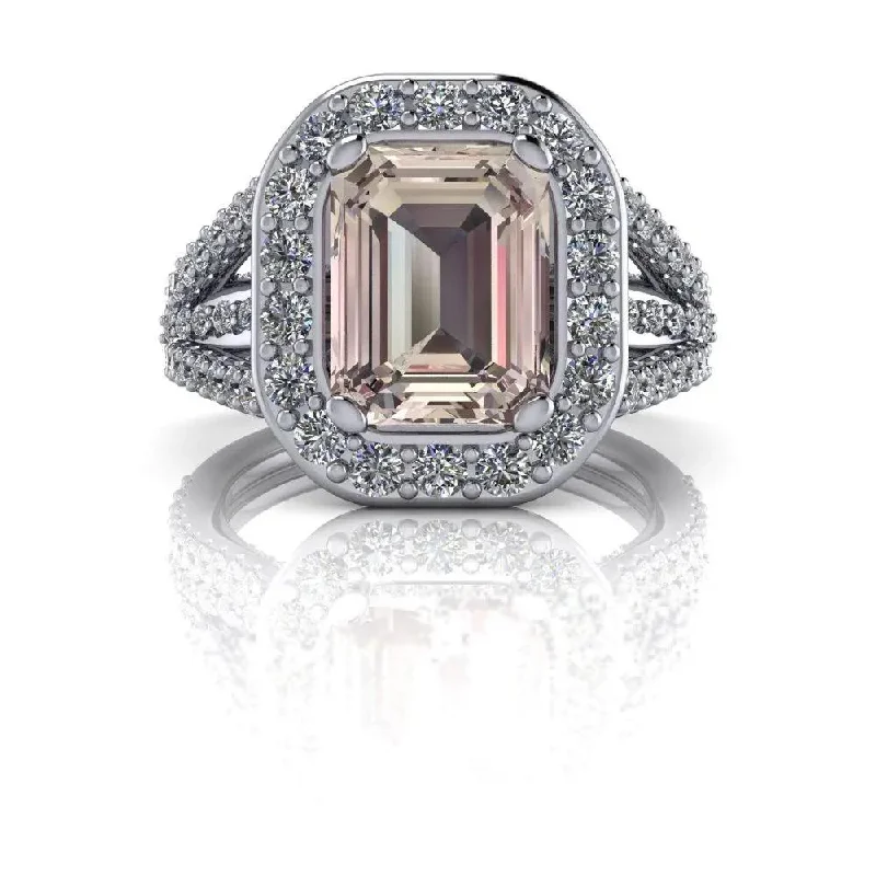 women's engagement rings with round diamonds-3.37 CTW Emerald Cut Morganite Engagement Ring