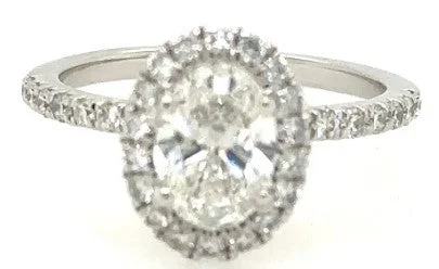 women's silver engagement rings-14K White Gold LAB GROWN 1.03ct F VS1 Oval Diamond LAB GROWN 1.63cttw Diamond Engagement Ring