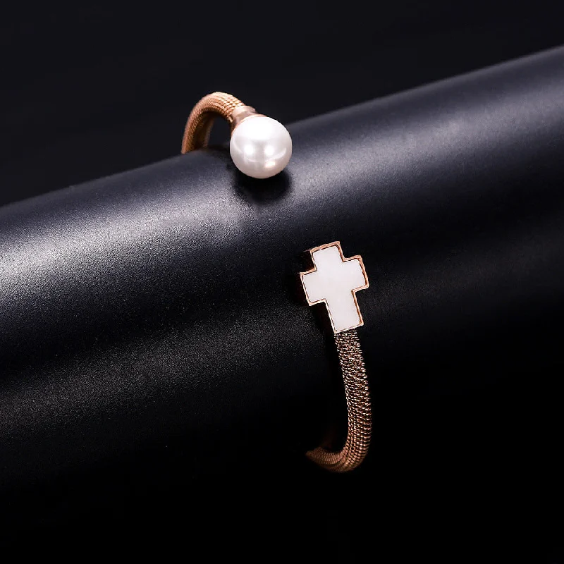 women's matching bangles-Stainless Steel Simple Style Cross Plating Bangle