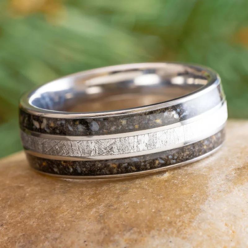 women's wedding ring bands-Dinosaur Bone & Meteorite Men's Wedding Band