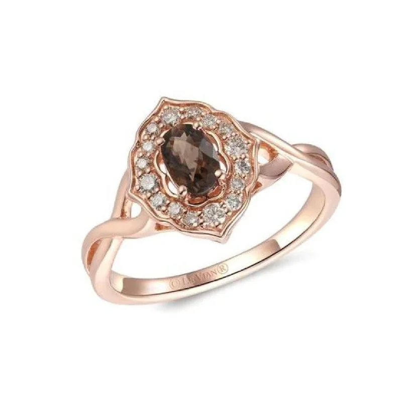 women's engagement rings with a twisted band-14K Strawberry Gold 0.40ct Chocolate Quartz & 0.20cttw Diamond Ring