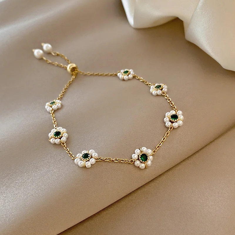 Pearl Flower Bracelet-S145 Gold