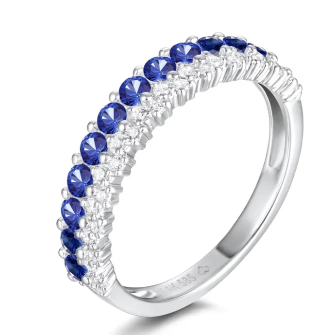 women's three-stone diamond engagement rings-Blue Sapphire and Diamond Ring